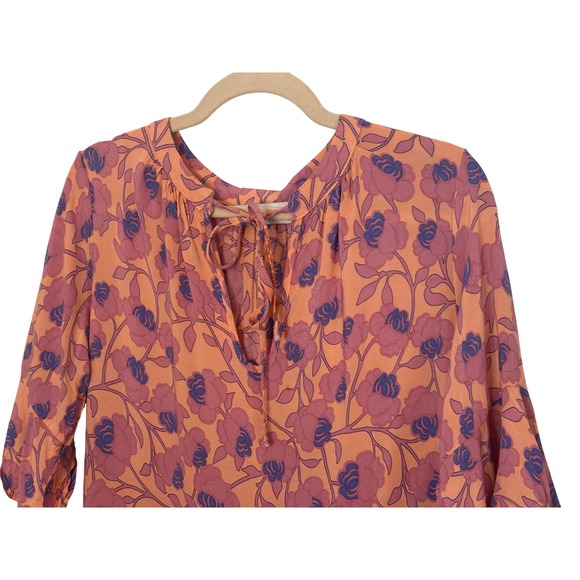 Petal + Pup Mini Dress 4 Peach Floral Paisley Tiered Boho Cottagecore Pockets - Picture 4 of 10